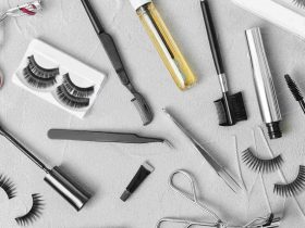 flat lay photo of lash extension tools