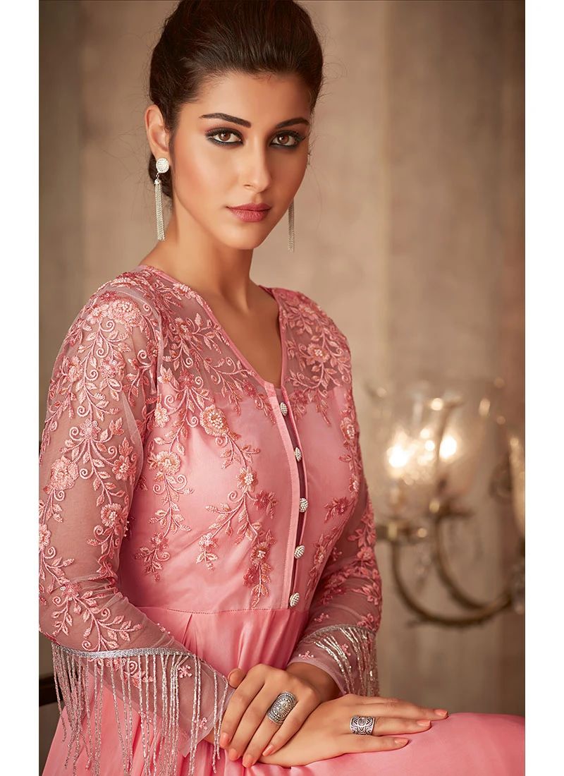 Pink Heavily Embroidered Anarkali