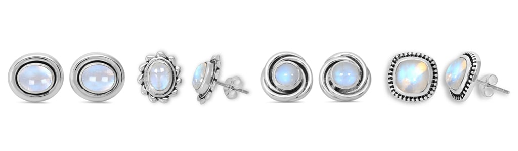 Sterling Silver Moonstone Stud Earrings