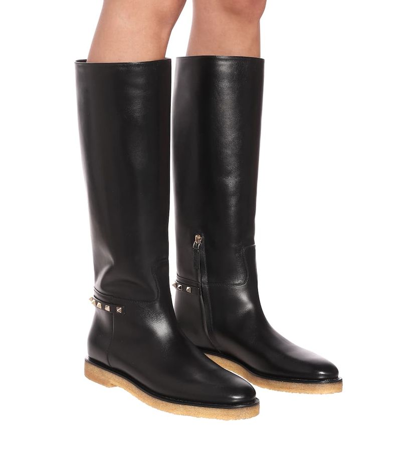 Valentino Garavani Rockstud Leather Knee High Boots