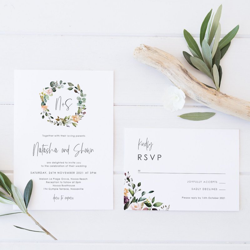 wedding invitation boho vibes floral