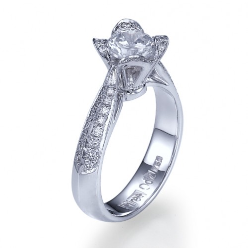 White Rose Round Cut Diamond Ring