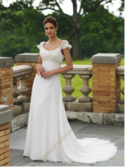 Cap Sleeves Chapel Train Chiffon Wedding Dress