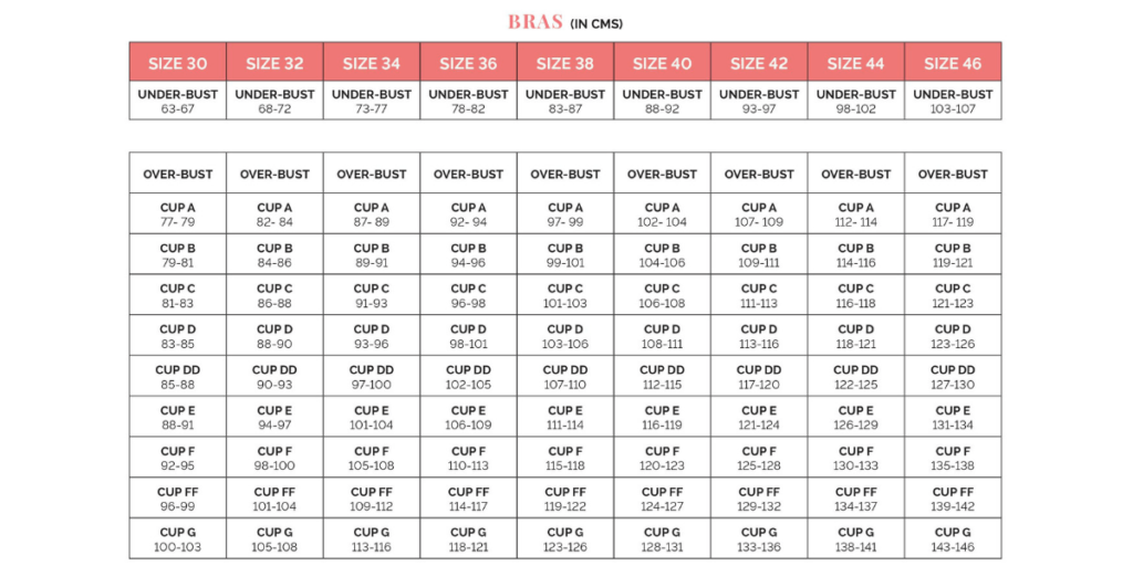 band size bra chart