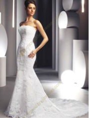 Trumpet Strapless Satin Lace Wedding Dress