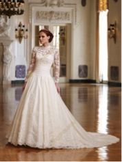 White Ball Gown Strapless Sweetheart Beaded Lace Long Sleeve Lace Jacket Satin Chapel Train Wedding Dress